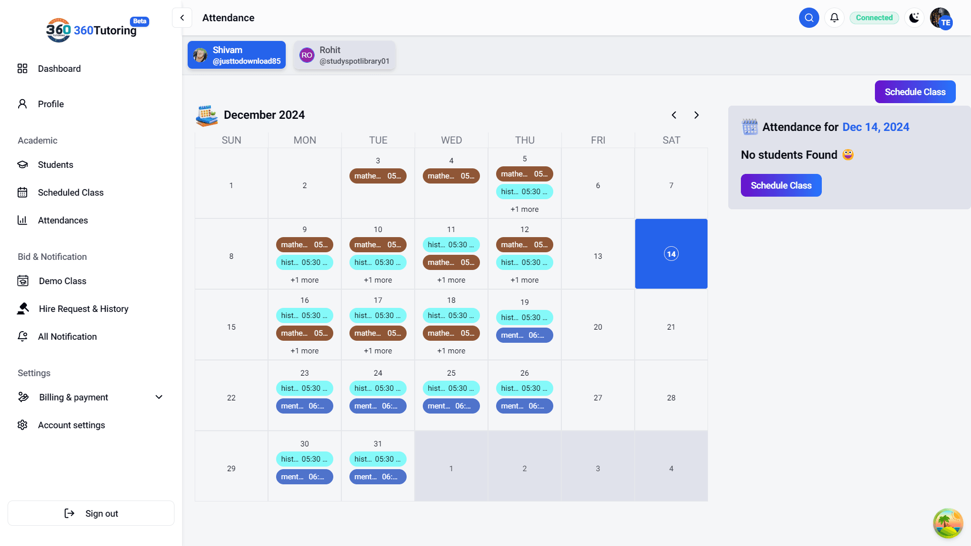 attendance tab