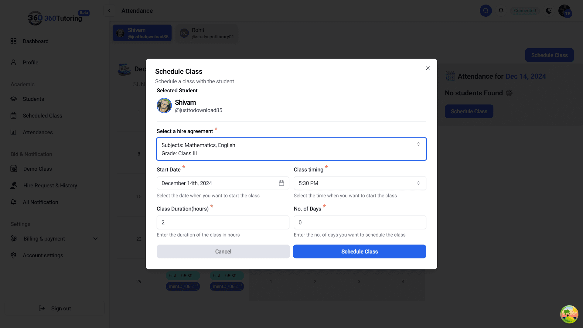 attendance dialog