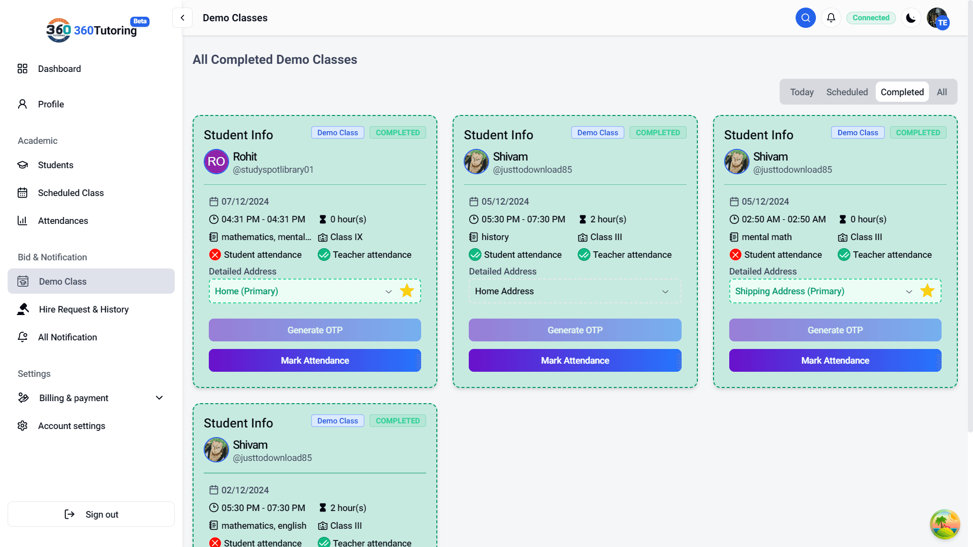 completed demo class